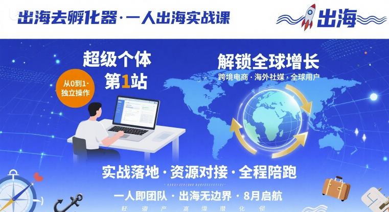 出海去孵化器,一人出海实战课,超级个体第1站,解锁全球增长-咖脉互联