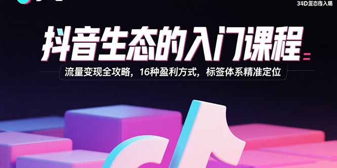 抖音生态的入门课程:流量变现全攻略,16种盈利方式,标签体系精准定位-咖脉互联