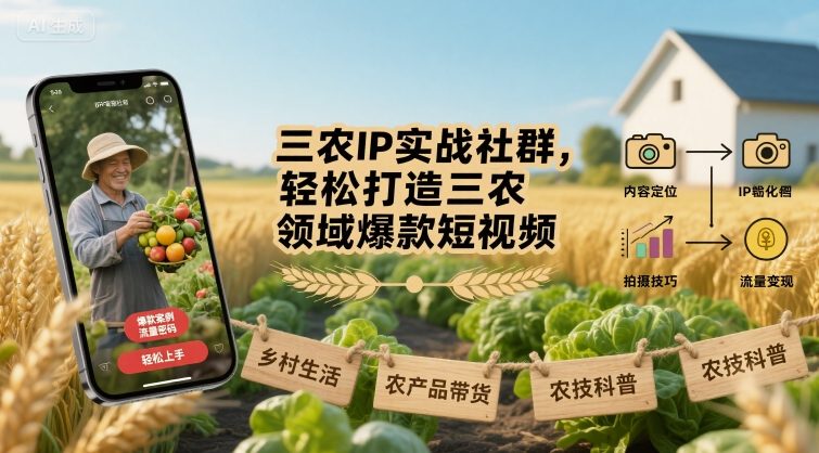 三农IP实战社群,轻松打造三农领域爆款短视频-咖脉互联