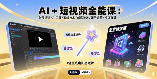 AI+短视频全能课:账号搭建/AI工具/剪辑技术/创意特效/账号运营/带货直播-咖脉互联