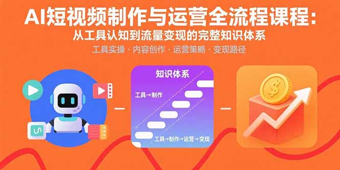 AI短视频制作与运营全流程课程:从工具认知到流量变现的完整知识体系-咖脉互联