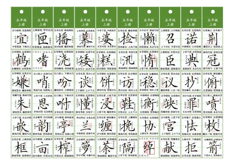五年级上语文同步精讲字卡(共7页)-咖脉互联
