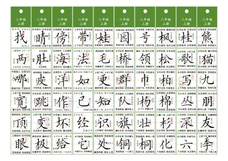 二年级上语文同步精讲字卡(共10页)-咖脉互联