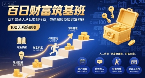 百日财富筑基班,助力普通人从认知到行动,带你解锁顶级财富密码-咖脉互联
