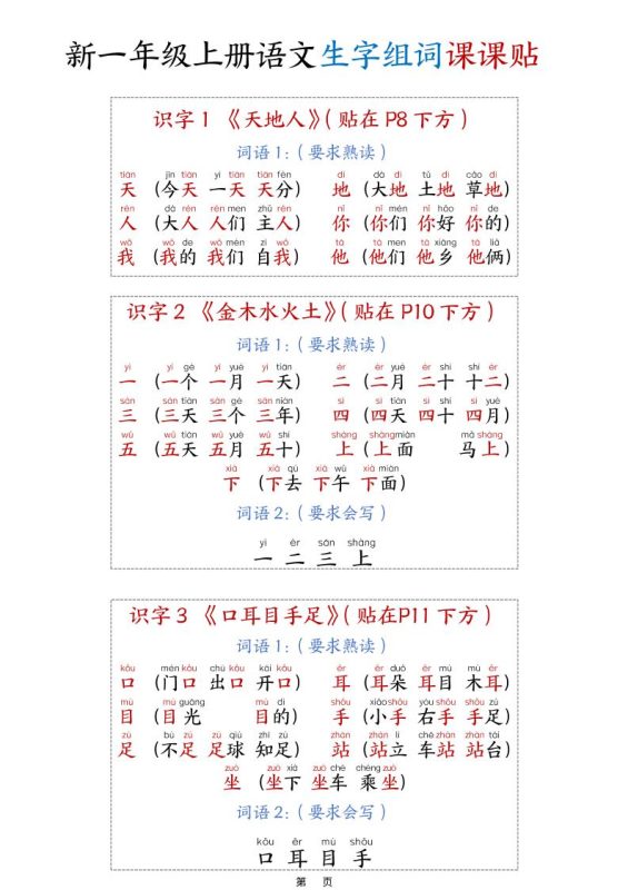新一上语文生字组词课课贴15页-咖脉互联