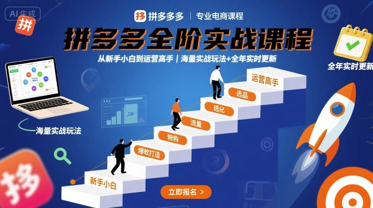 拼多多全阶实战课程,从新手小白到运营高手,海量实战玩法+全年实时更新【2025年9月更新】-咖脉互联