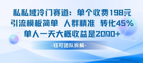 私域冷门赛道单个收费198米引流模板简单人群精准 45%的转化率单人一天大概收益多张-咖脉互联
