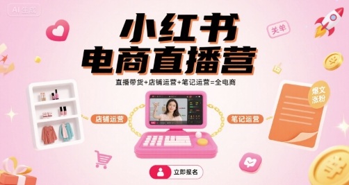 小红书电商直播营,直播带货+店铺运营+笔记运营=全电商-咖脉互联