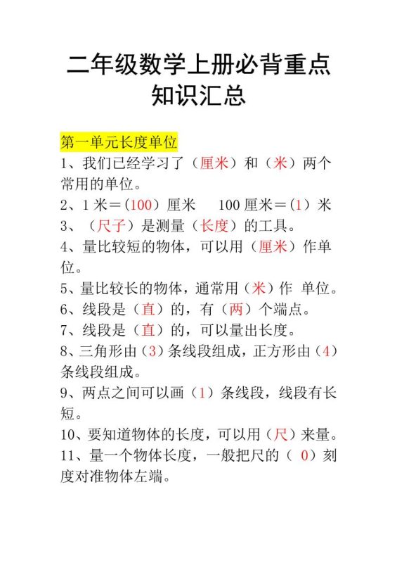二年级上册数学必背知识汇总-咖脉互联