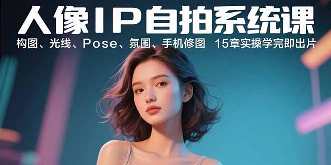 人像IP自拍系统课:构图、光线、Pose、氛围、手机修图 15章实操学完即出片-咖脉互联