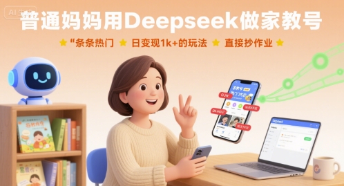 普通妈妈用Deepseek做家教号,条条热门,日变现1k+的玩法,直接抄作业-咖脉互联