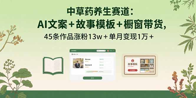 中草药养生赛道:AI文案+故事模板+橱带货,45条作品涨粉13w+单月变现1万+-咖脉互联