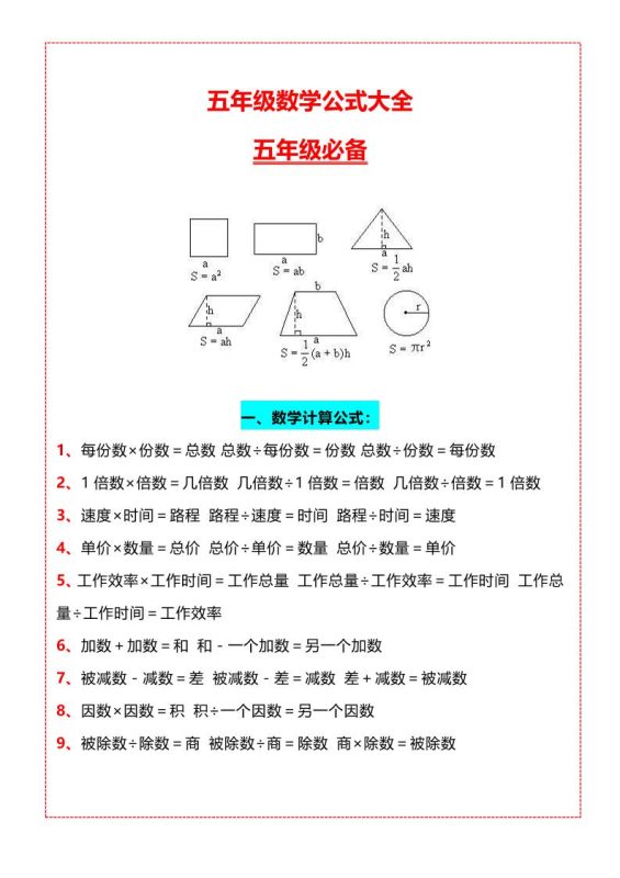 五年级上册数学必背知识汇总-咖脉互联