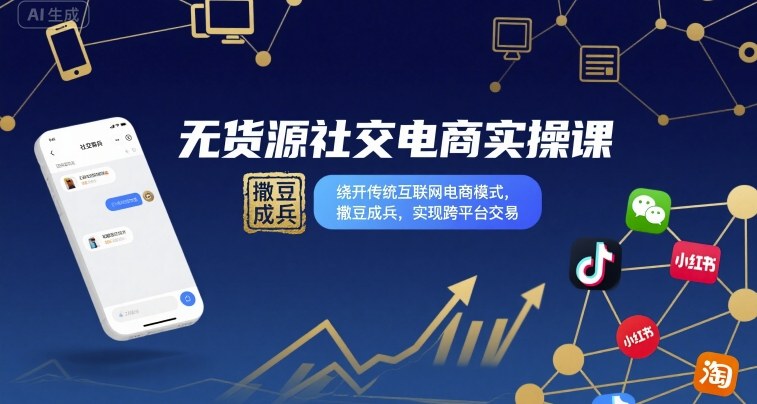 无货源社交电商实操课,绕开传统互联网电商模式,撒豆成兵,实现跨平台交易-咖脉互联