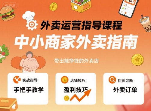 外卖运营指导课程,中小商家外卖指南,手把手带出能挣钱的外卖店-咖脉互联