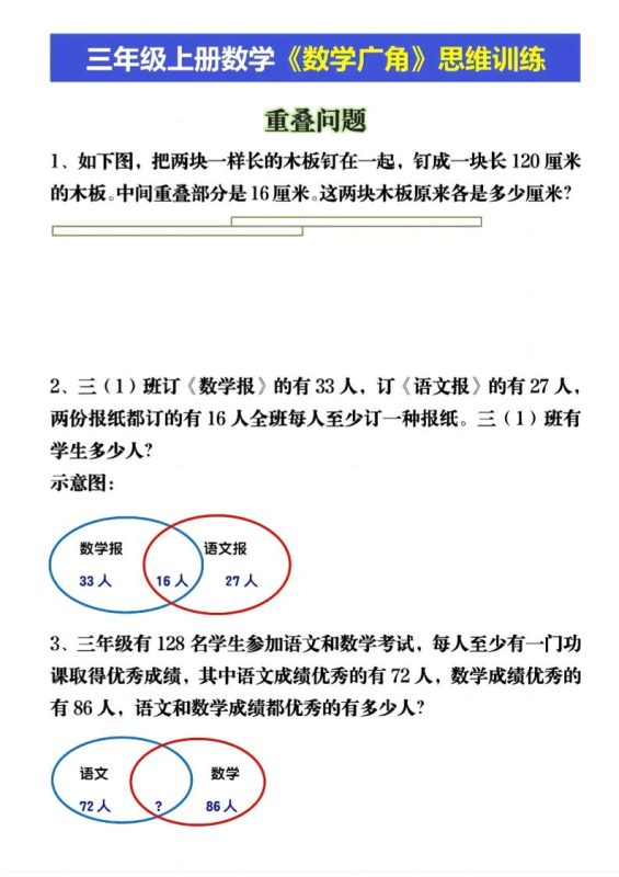 三上数学《数学重叠、和差应用题》三年级上册-咖脉互联