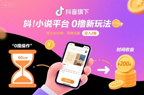 抖音旗下小说平台0撸新玩法,每天挂G60分钟,简单无脑,日入2张【揭秘】-咖脉互联