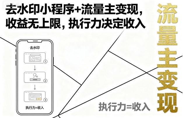 去水印小程序+流量主变现,收益无上限,执行力决定收入-咖脉互联