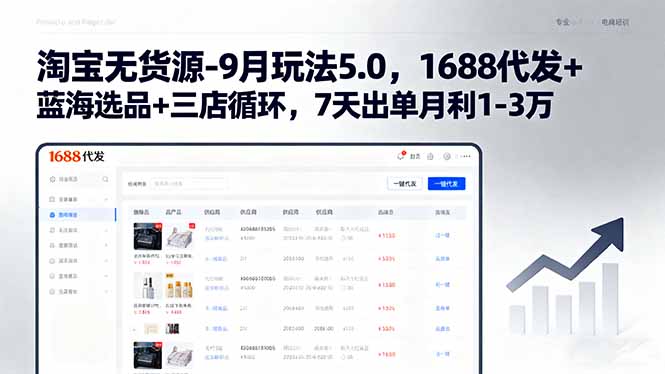 淘宝无货源-9月玩法5.0,1688代发+蓝海选品+三店循环,7天出单月利1-3万-咖脉互联