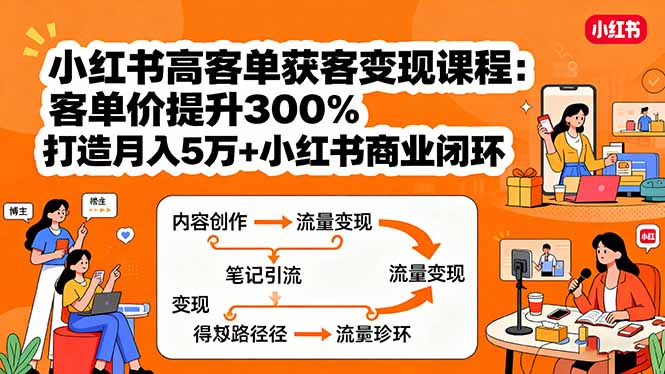 小红书高客单获客变现课程:客单价提升300%,打造月入10万+小红书商业闭环-咖脉互联