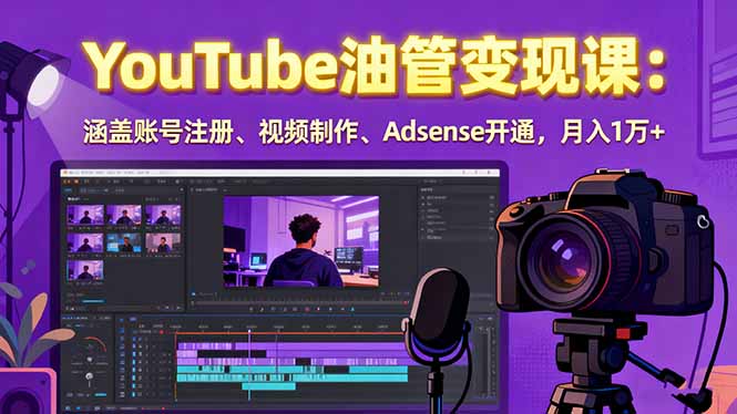 2025YouTube油管变现课:涵盖账号注册、视频制作、Adsense开通,月入1万+-咖脉互联