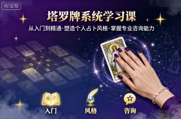 塔罗牌系统学习课,助你从入门到精通,塑造个人占卜风格,掌握专业咨询能力-咖脉互联