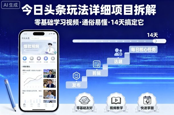 今日头条玩法详细项目拆解,零基础学习视频 通俗易懂 14天搞定它-咖脉互联