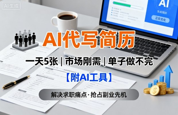AI代写简历,一天5张,今年找工作难,市场刚需,单子做不完【附AI工具】-咖脉互联