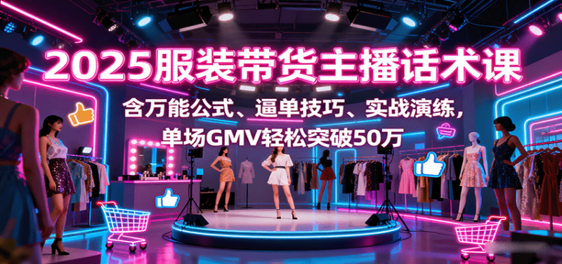 2025服装带货主播话术课,含万能公式、逼单技巧、实战演练,单场GMV轻松突破50万-咖脉互联
