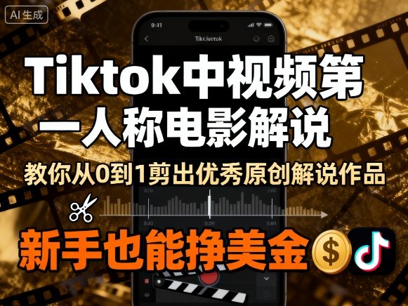 Tiktok中视频第一人称电影解说,教你从0到1剪出一个优秀的原创解说作品,新手也能挣美金-咖脉互联