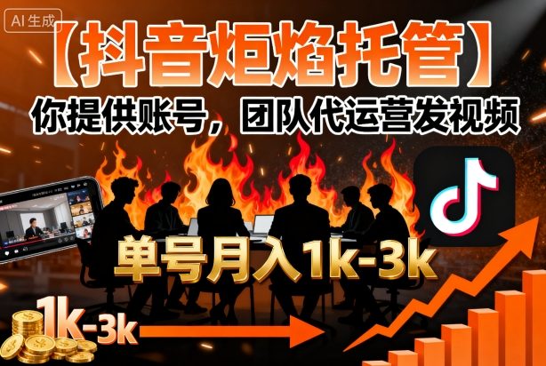 【抖音炬焰托管】你提供账号,团队代运营发视频,单号月入1k+【揭秘】-咖脉互联