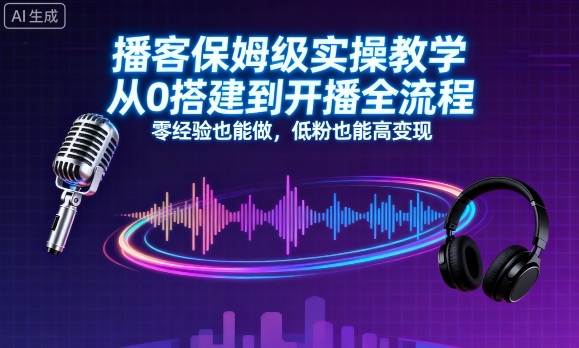 播客保姆级实操教学,从0搭建到开播全流程,零经验也能做,低粉也能高变现-咖脉互联