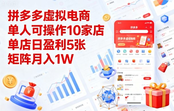 拼多多虚拟电商,单人可操作10家店,单店日盈利5张,矩阵月入1W+【揭秘】-咖脉互联