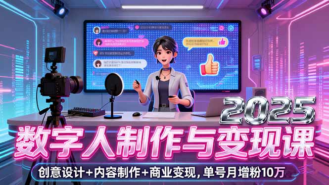 2025数字人制作与变现课,创意设计+内容制作+商业变现,单号月增粉10万+-咖脉互联