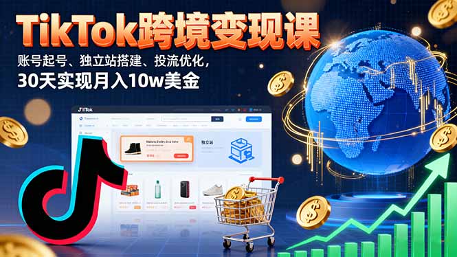 TikTok跨境变现课:账号起号、独立站搭建、投流优化,30天实现月入10w美金-咖脉互联