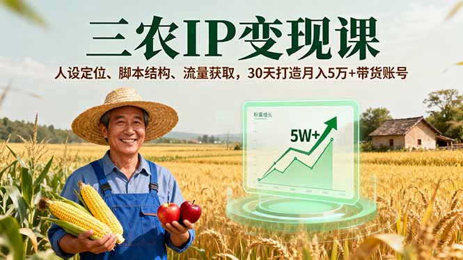三农IP变现课,人设定位、脚本结构、流量获取,30天打造月入5万+带货账号-咖脉互联