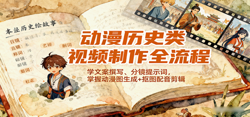 动漫历史类视频制作全流程,学文案撰写、分镜提示词,掌握动漫图生成+抠图配音剪辑-咖脉互联