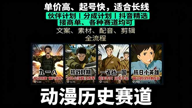 历史动漫赛道撸分成:起号、文案、素材、配音、剪辑,单视频收益破万-咖脉互联
