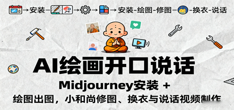 AI绘画开口说话,Midjourney安装 + 绘图出图,小和尚修图、换衣与说话视频制作-咖脉互联