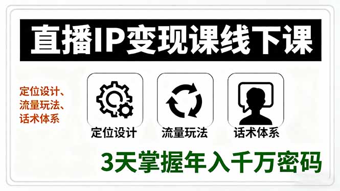 直播IP变现课线下课,定位设计、流量玩法、话术体系,3天掌握年入千万密码-咖脉互联