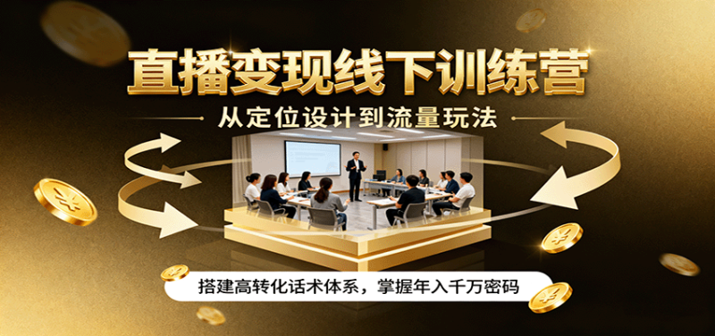 直播变现线下训练营,从定位设计到流量玩法,搭建高转化话术体系,掌握年入千万密码-咖脉互联