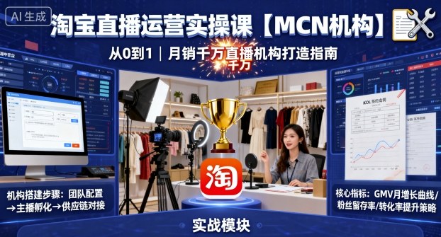 淘宝直播运营实操课【MCN机构】,从0到1做一家月销千W的直播机构-咖脉互联