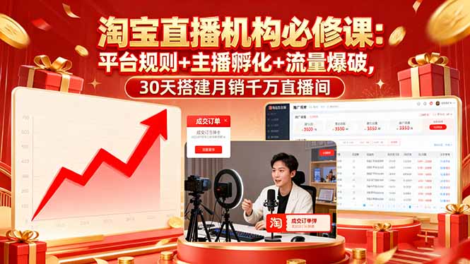淘宝直播机构必修课:平台规则/主播孵化/流量爆破,30天搭建月销千万直播间-咖脉互联