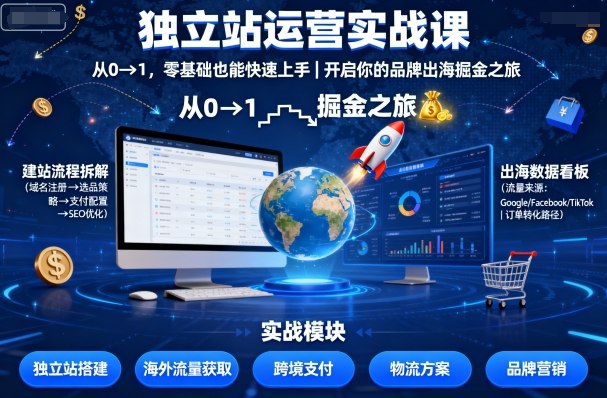 独立站运营实战课,从0到1,零基础也能快速上手,开启你的品牌出海掘金之旅-咖脉互联