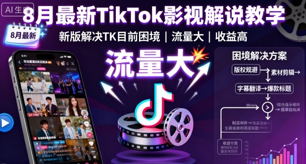 8月最新TikTok影视解说教学,新版解决TK目前困境,流量大,收益高-咖脉互联