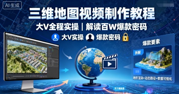 三维地图视频制作教程,大V全程实操,解读百W爆款密码-咖脉互联