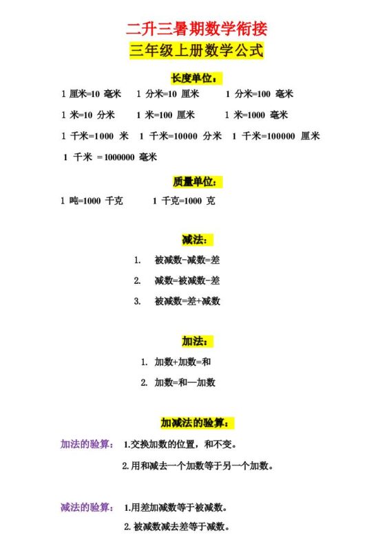 三年级上册数学公式-咖脉互联