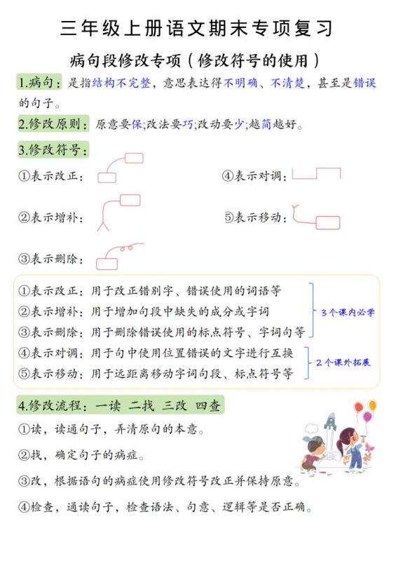 三上语文必考重点病句段修改符号方法及练习-咖脉互联
