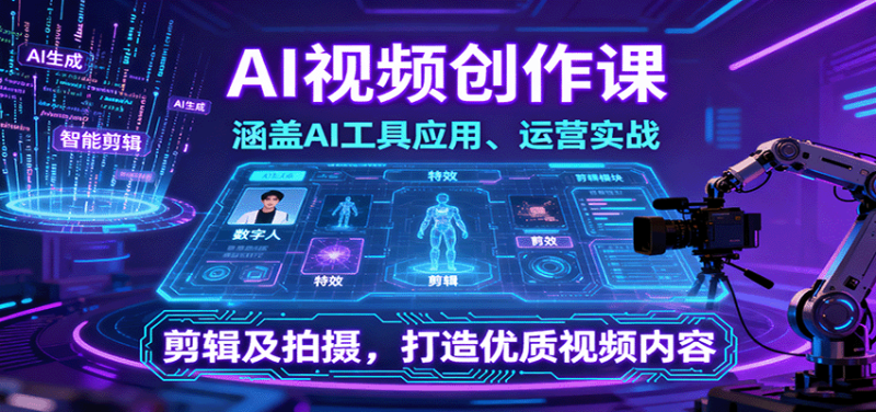 AI视频创作课,涵盖AI工具应用、运营实战、剪辑及拍摄,打造优质视频内容-咖脉互联