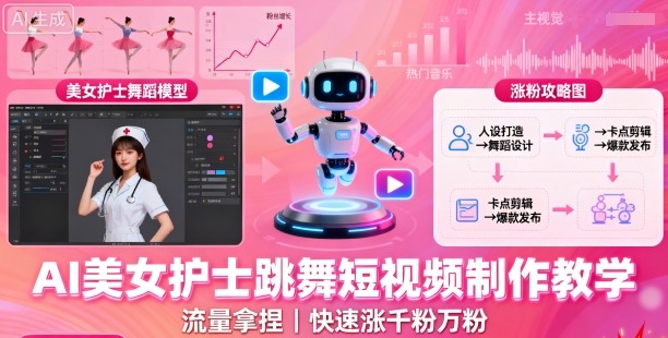AI美女护士跳舞短视频制作教学,流量拿捏,快速涨千粉万粉【提示词+视频教程】-咖脉互联
